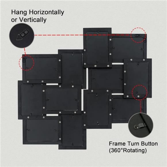 12 Openings 4 by 6 Collage Picture Frame, Decorative Handcrafted Rustic Wood - Picture 4 of 6